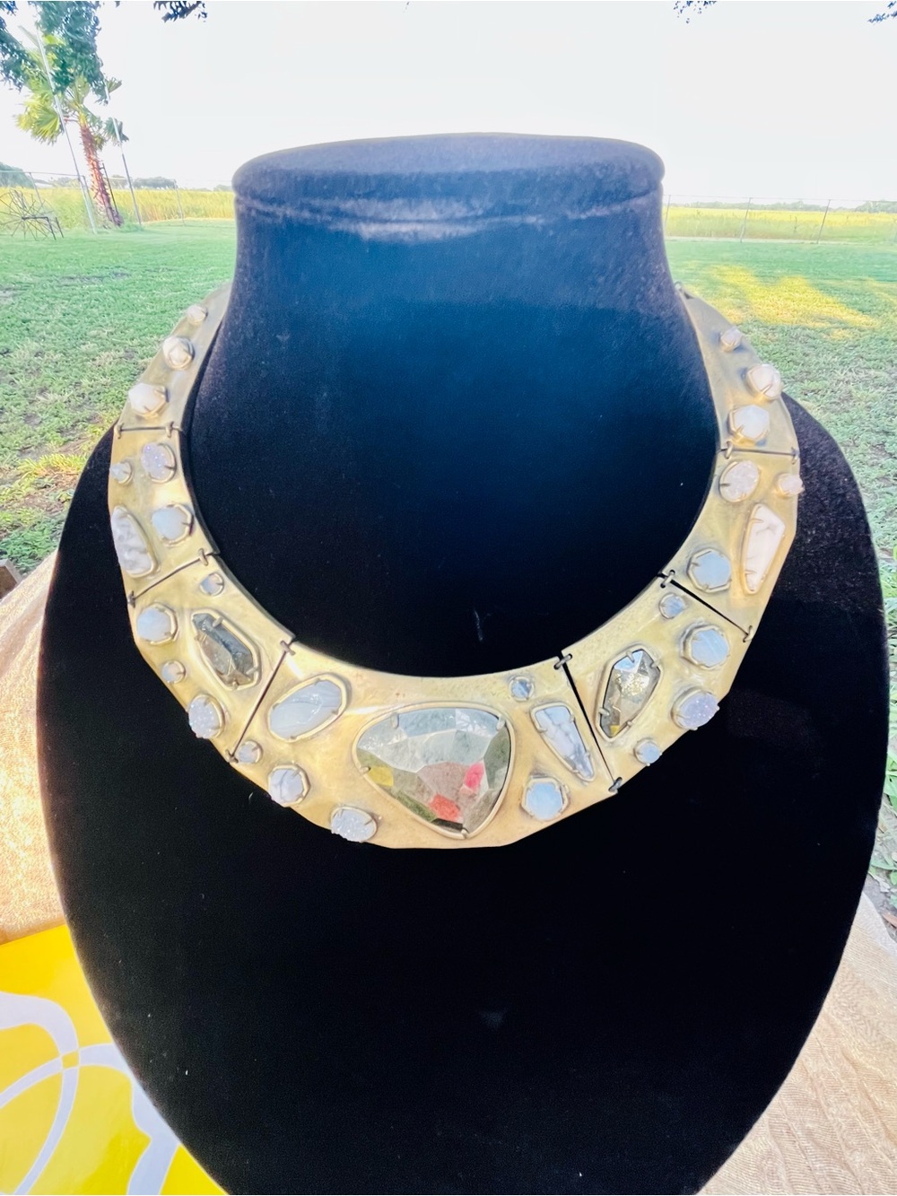 Kendra Scott Gold Statement Collar Necklace with Clear Stones